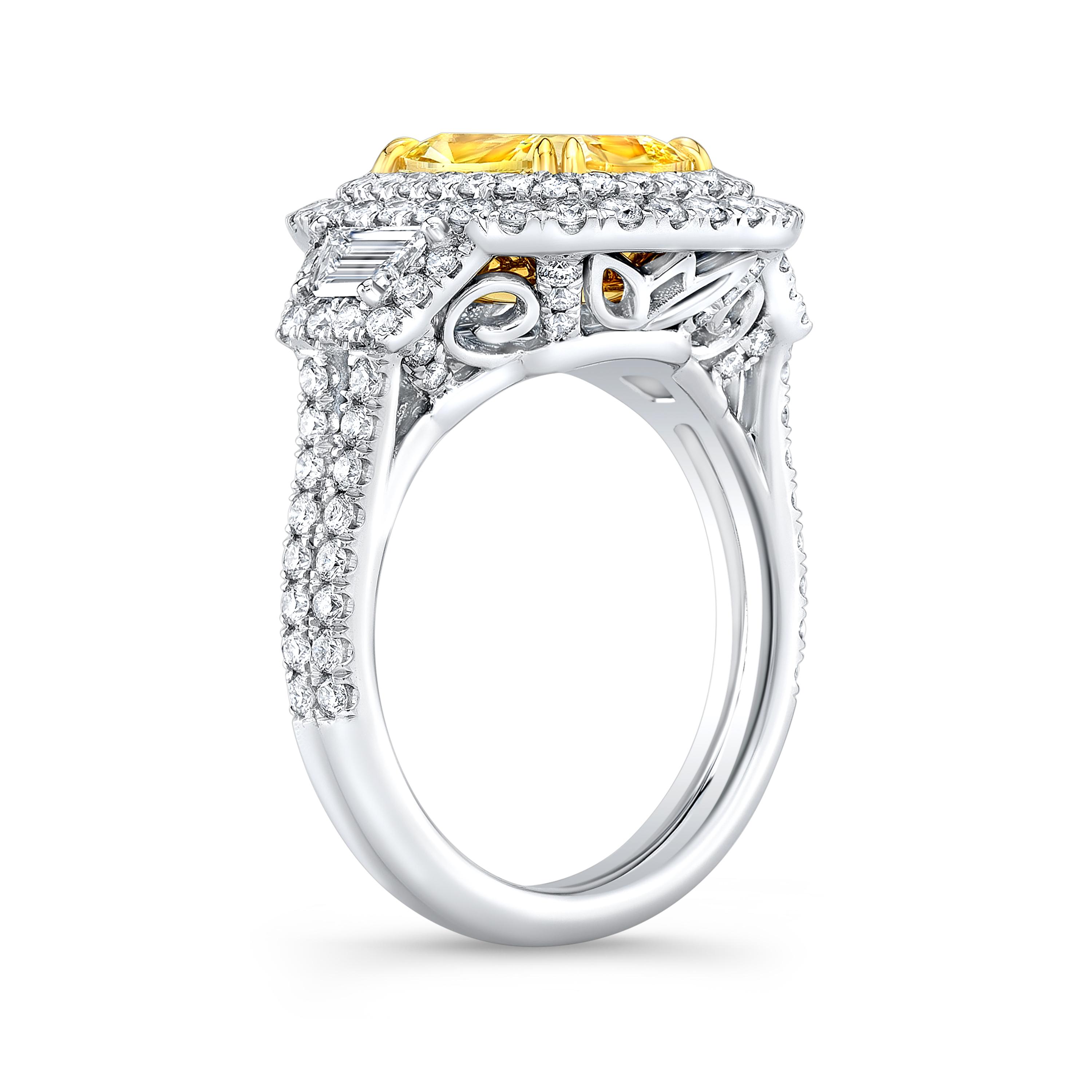 The sculpted gallery and diamond pavé of a Polmeri yellow-diamond ring