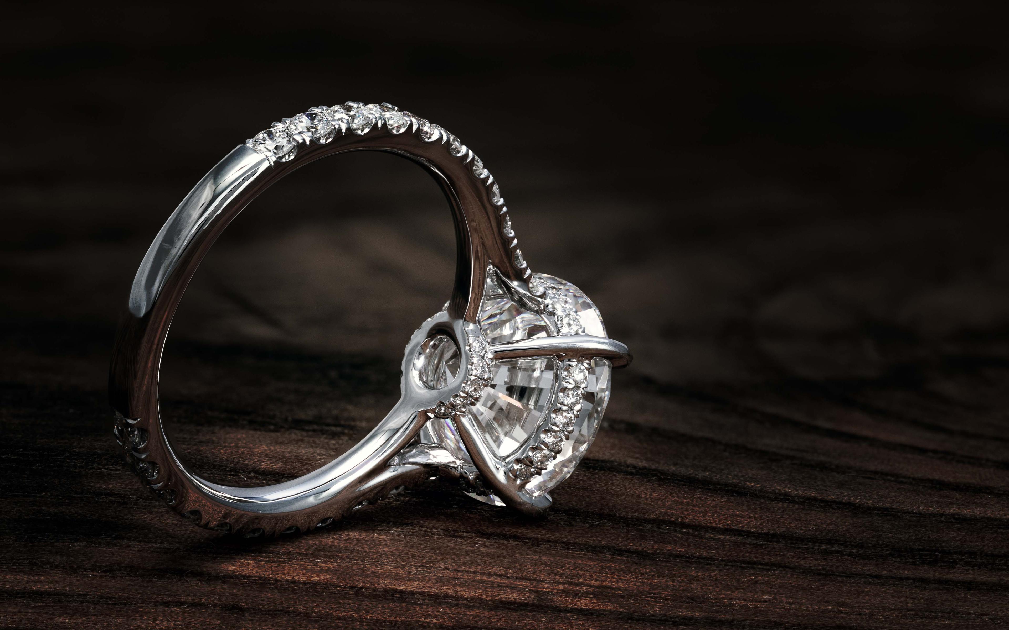 the back of an engagement ring, showcasing excellent quality